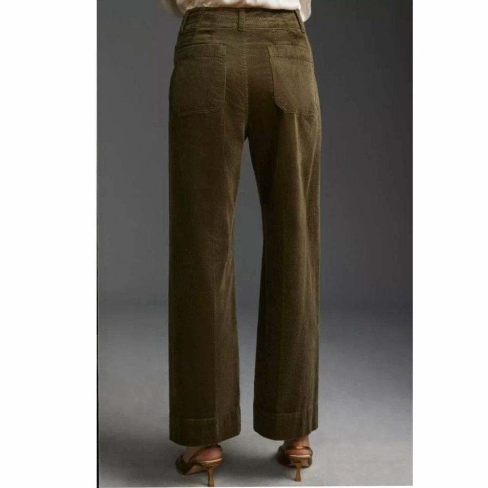 Maeve Anthropologie The Colette Pants 23 Olive Green High-Rise Wide Leg Corduroy - Picture 3 of 6